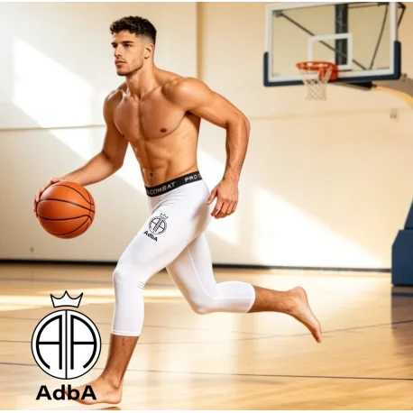 Calza 3/4 Compresion .basquet. Blanco .hombre Adba